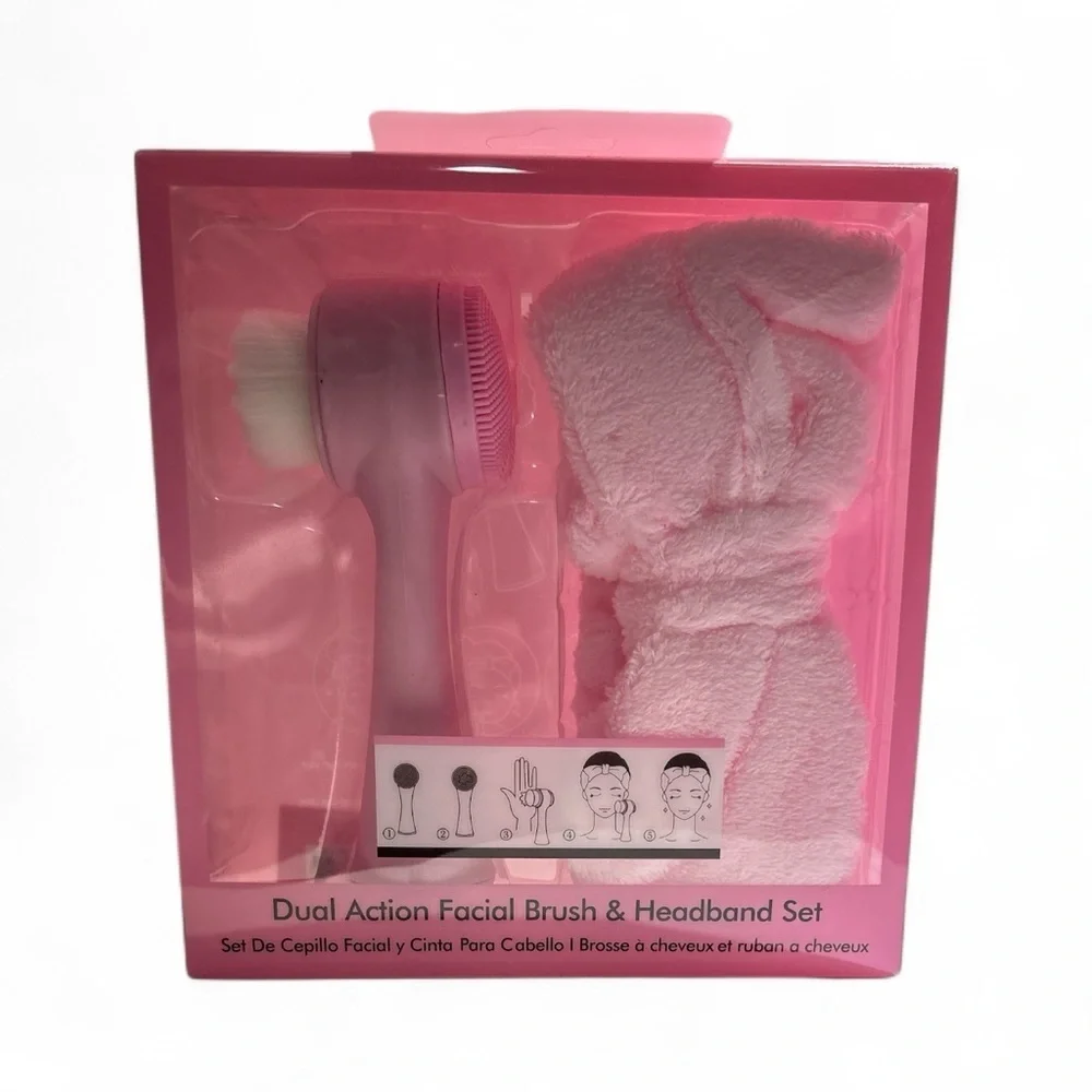Pink Dual Action Facial Brush & Headband Set
